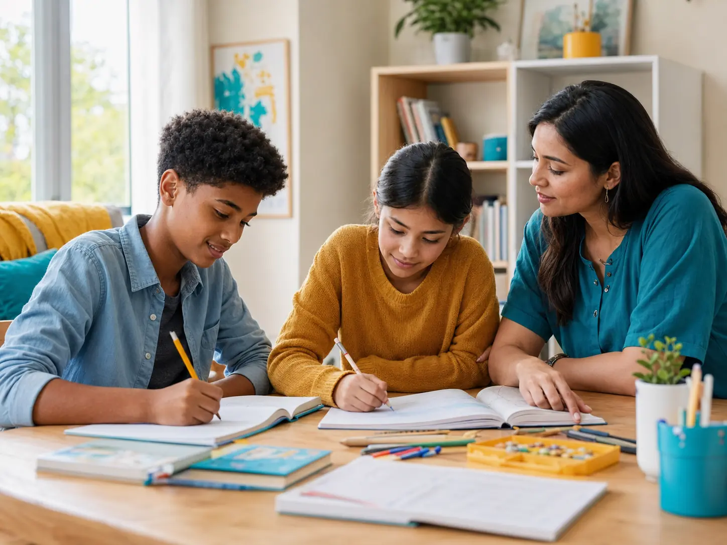 Representative image of young people learning with support from an adult mentor