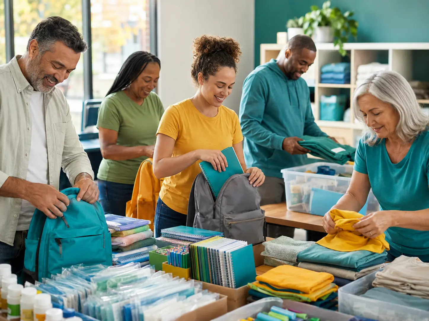 Representative image of volunteers preparing care supplies